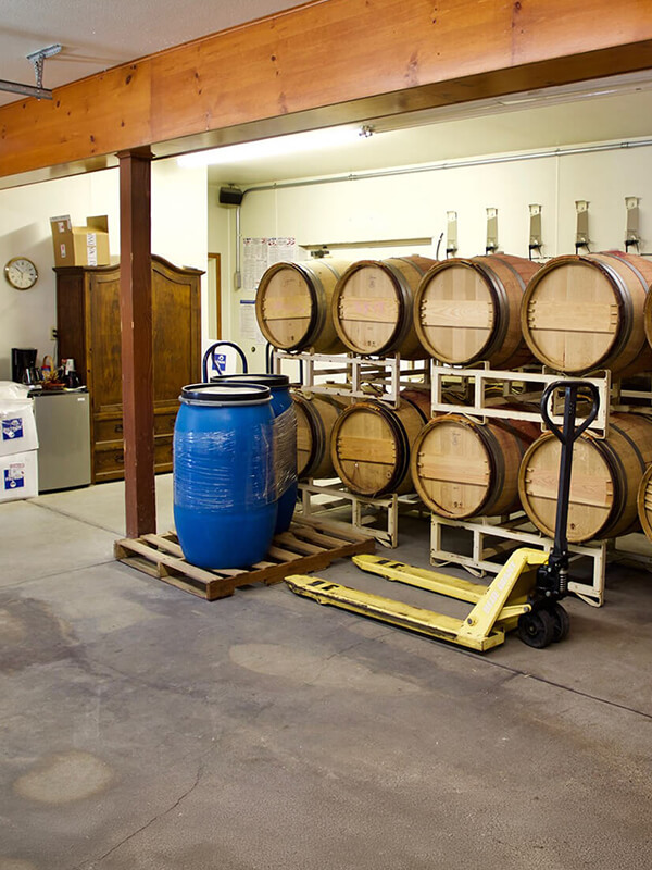 Barrels in a wine cellar