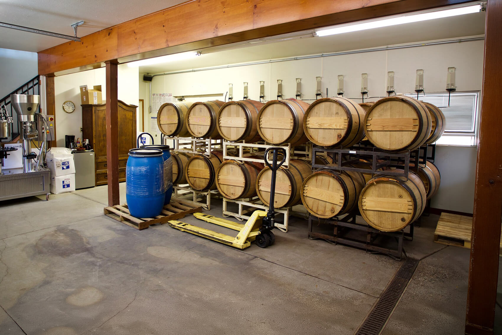 Barrels in a wine cellar
